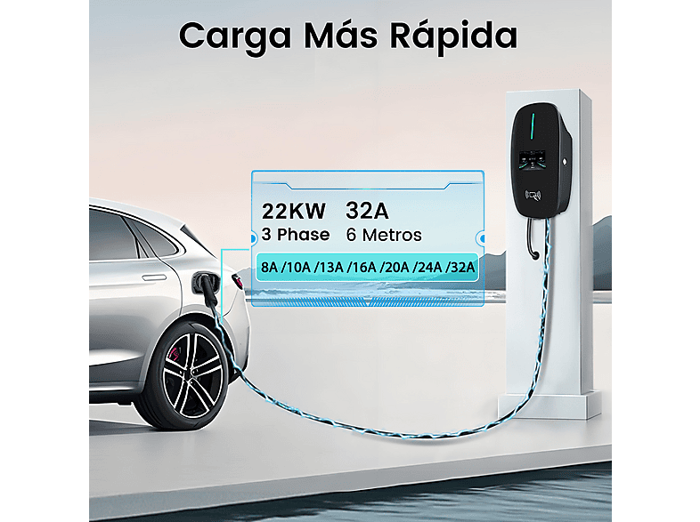 JUNSUN 6M 22KW Tipo 2 6A-32A — Cargadores vehículos eléctricos, Black, APP, 230 V, BLACK, vista 2
