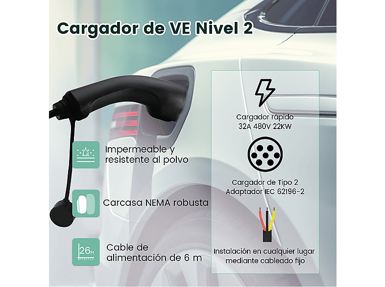 JUNSUN 6M 22KW Tipo 2 6A-32A — Cargadores vehículos eléctricos, Black, APP, 230 V, BLACK, vista 5