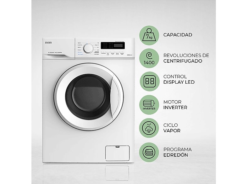SVAN SL7202AIDV — Lavadora carga frontal, 7 kg, 12 programas, Blanco, vista 4