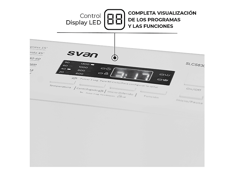 SVAN SLCS8301AI — Lavadora carga superior, 8 kg, 16 programas, Blanco, vista 7