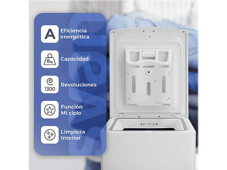 SVAN SLCS8301AI — Lavadora carga superior, 8 kg, 16 programas, Blanco, vista 9