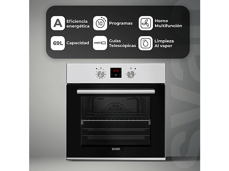 SVAN SHM10700DX — Horno multifunción, Integrable, Hidrolítica, 595 mm, 69 l, vista 5