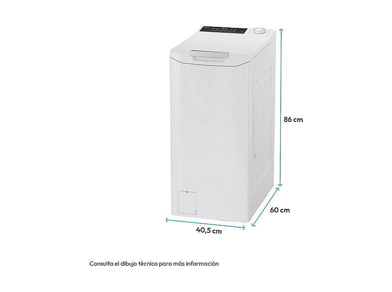 CANDY TCA474TM5-S ProWash 500 — Lavadora carga superior, 7 kg, 1400 rpm, Motor Inverter, Wi-fi,Blanco, vista 2