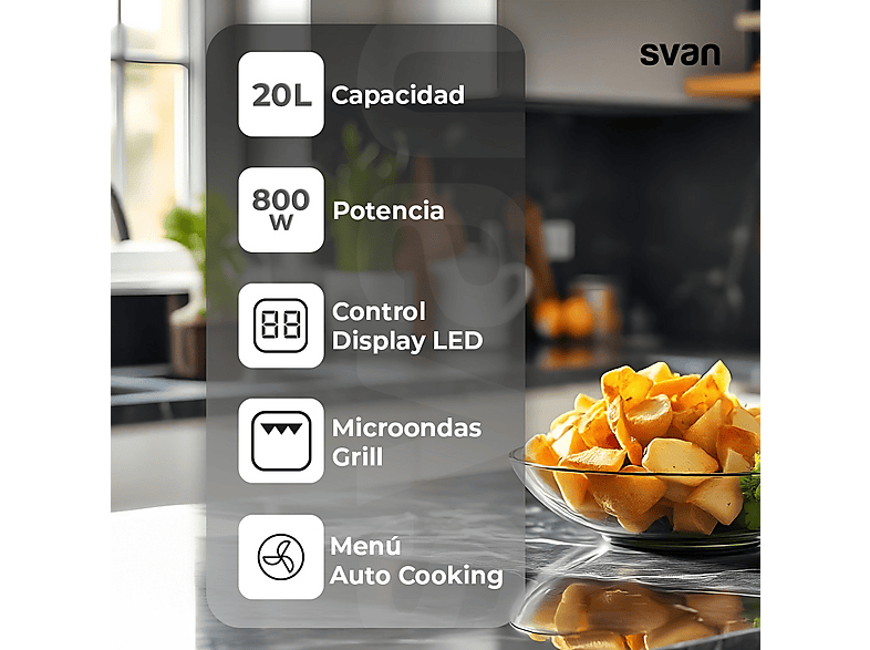 SVAN SMWI2800DGB — Microondas de integración, 800 W, 5 potencia, 20 l, vista 5
