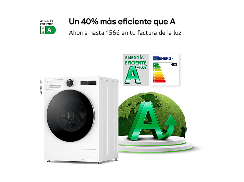 LG F4X7013TWS — Lavadora carga frontal, 13 kg, 23 programas, Blanco, 1400 rpm, vista 3