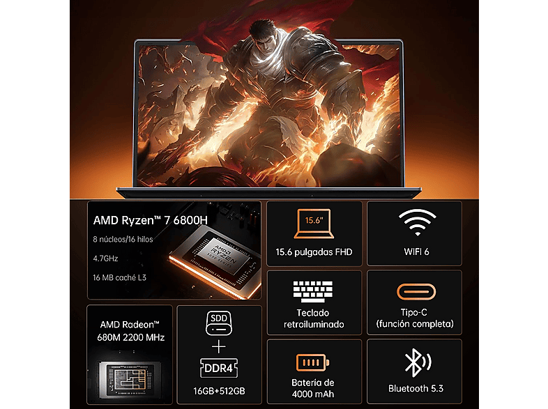 VANWIN NS2152R-RT — Portátil, 16 GB RAM, 512 GB SSD, Radeon™ 680M, Gris, vista 3
