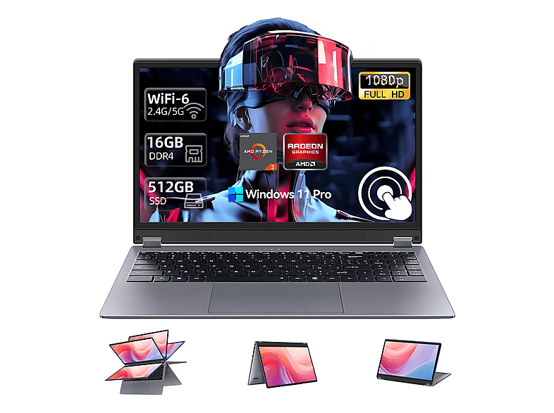 VANWIN UCC-UL156-B — Convertible 2 en 1, 16 GB RAM, 512 GB, 15,6" Full-HD, AMD Ryzen 3 3200u(Frecuencia máxima 3,5 GHz)