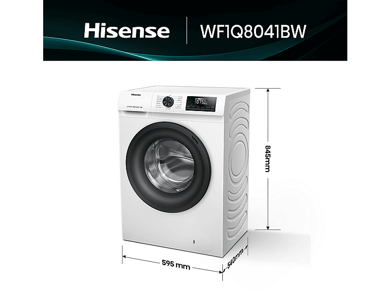 HISENSE WF1Q8041BW — Lavadora carga frontal, 8 kg, Blanco, 1400 Rpm, Función Vapor, vista 3