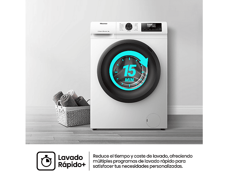 HISENSE WF1Q8041BW — Lavadora carga frontal, 8 kg, Blanco, 1400 Rpm, Función Vapor, vista 7