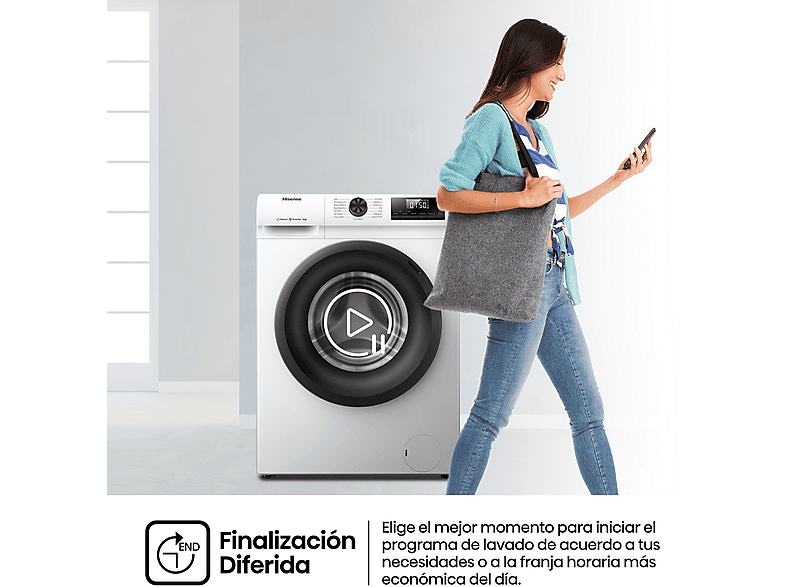 HISENSE WF1Q8041BW — Lavadora carga frontal, 8 kg, Blanco, 1400 Rpm, Función Vapor, vista 8