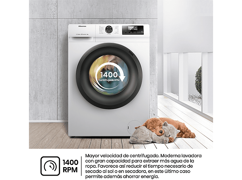 HISENSE WF1Q8041BW — Lavadora carga frontal, 8 kg, Blanco, 1400 Rpm, Función Vapor, vista 11