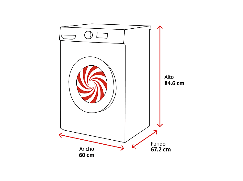 WHIRLPOOL WPM 07W ADS SPT — Lavadora carga frontal, 10 kg, Blanco, 1400 rpm, 11 Programas, vista 2