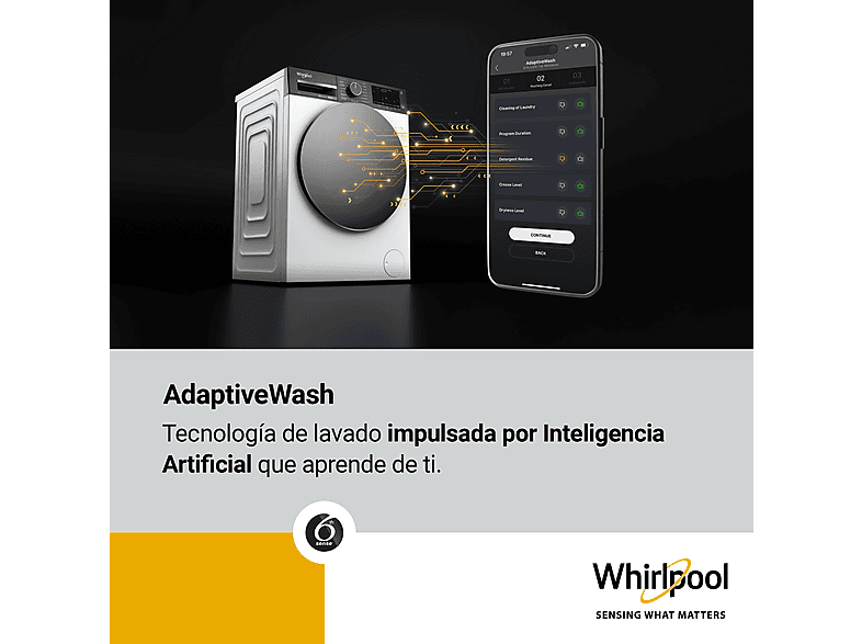 WHIRLPOOL WPM 07W ADS SPT — Lavadora carga frontal, 10 kg, Blanco, 1400 rpm, 11 Programas, vista 7