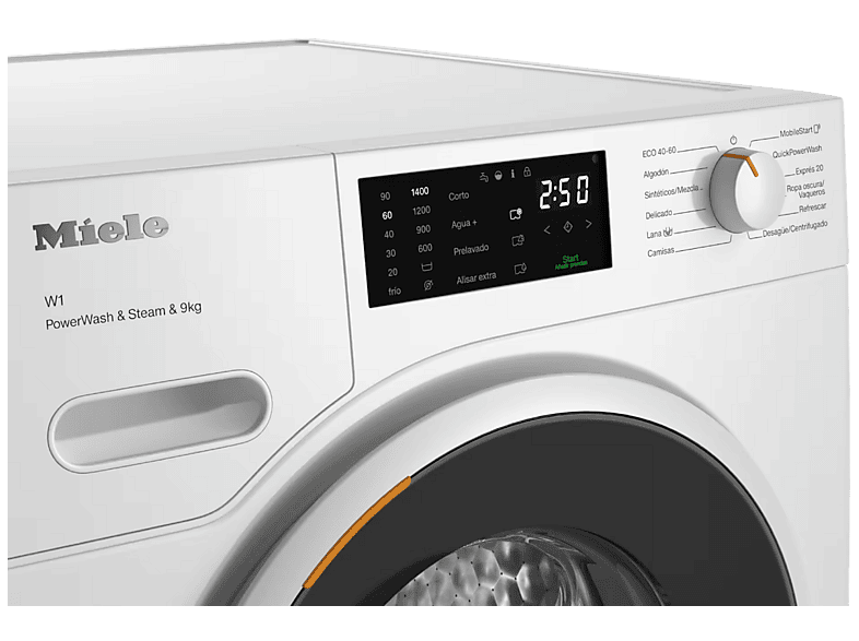 MIELE WWD380 WCS — Lavadora carga frontal, 9 kg, 11 programas, 1400 rpm, Blanco Loto, vista 4