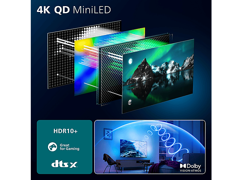 PHILIPS Ambilight TV 65MLED920 4K QD MiniLED 164cm 65" Smart TV Dolby Vision y Dolby Atmos Titan OS — TV Mini LED 65", Negro, vista 5