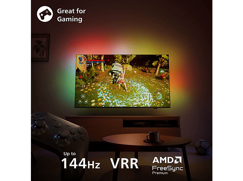 PHILIPS Ambilight TV 65MLED920 4K QD MiniLED 164cm 65" Smart TV Dolby Vision y Dolby Atmos Titan OS — TV Mini LED 65", Negro, vista 7