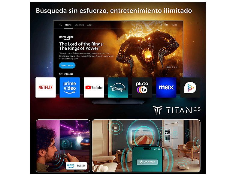 PHILIPS Ambilight TV 65MLED920 4K QD MiniLED 164cm 65" Smart TV Dolby Vision y Dolby Atmos Titan OS — TV Mini LED 65", Negro, vista 8