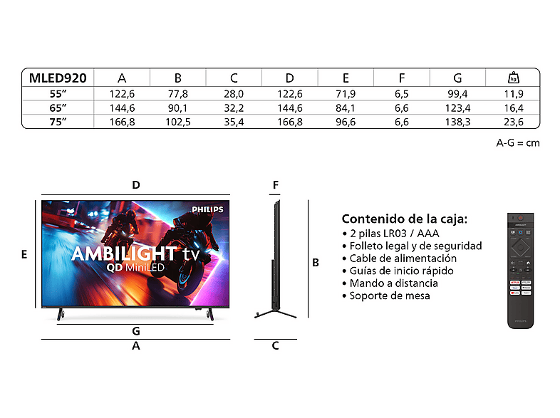 PHILIPS Ambilight TV 65MLED920 4K QD MiniLED 164cm 65" Smart TV Dolby Vision y Dolby Atmos Titan OS — TV Mini LED 65", Negro, vista 18