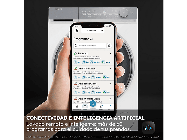HAIER X7 Series HW100-B14367U-IB — Lavadora carga frontal, 10 kg, Blanco, 1400 rpm, Función Vapor, vista 8