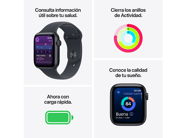 APPLE Watch SE 3 (2025) — Smartwatch, 44 mm, GPS, Caja de aluminio Medianoche, Correa deportiva Medianoche, vista 3
