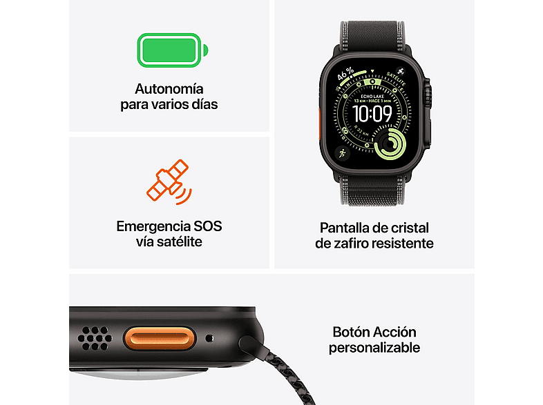 APPLE Watch Ultra 3 (2025) — Smartwatch, 49 mm, GPS+CEL, Caja de Titanio Negro, Correa Alpine Loop Negro, vista 3