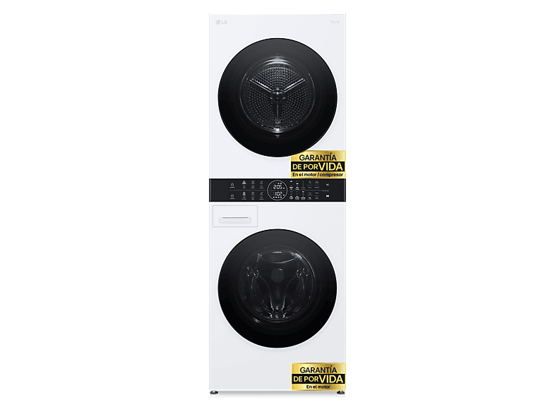 LG WT1210WWF — Lavadora secadora, Torre de lavado 12/10 kg, Blanco, TurboWash™, Smart Pairing™