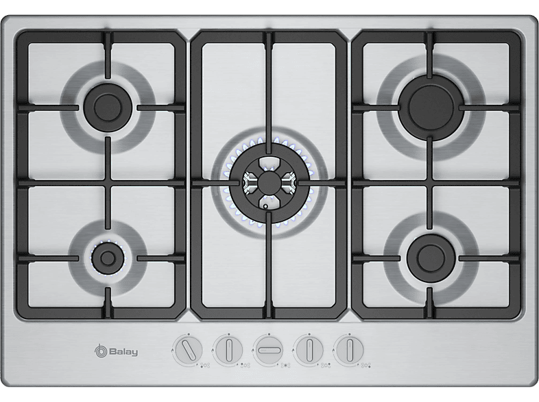 BALAY 3ETX576CB — Placa de gas, 28 cm zona grande, 75 cm, 5 zonas, Gas butano