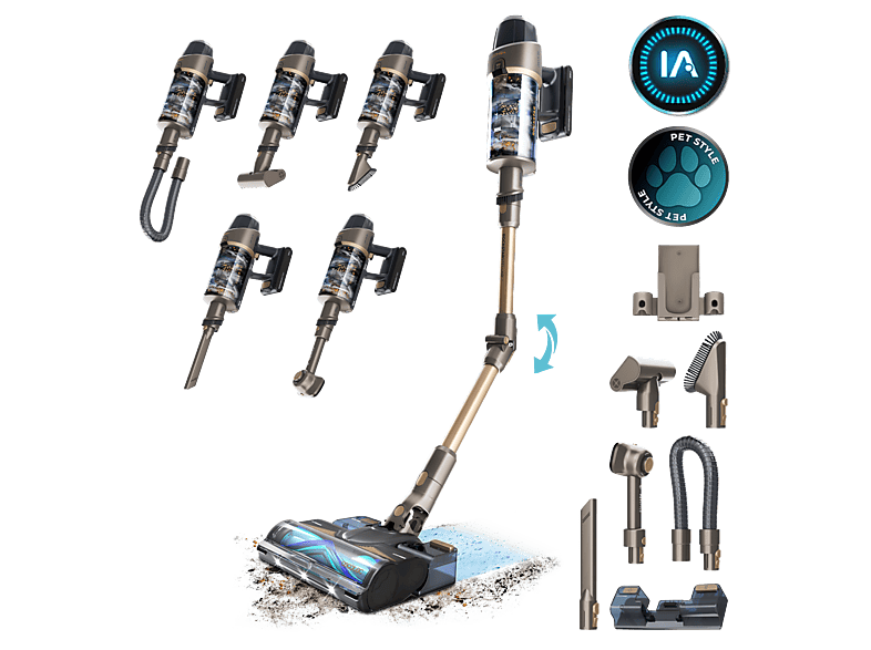 CECOTEC Conga Rockstar RX90 AI AquaPet Flex — Aspirador escoba, 850W, Negro, 100min, Tubo flexible