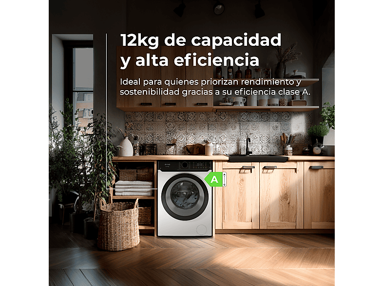 EVVO Nova Q12 — Lavadora carga frontal, 12 kg, 14 programas, Blanco, vista 2
