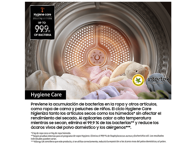 SAMSUNG DV90DG52A0TE — Secadora bomba de calor, Eléctrico, 14 programas, Blanco, vista 5