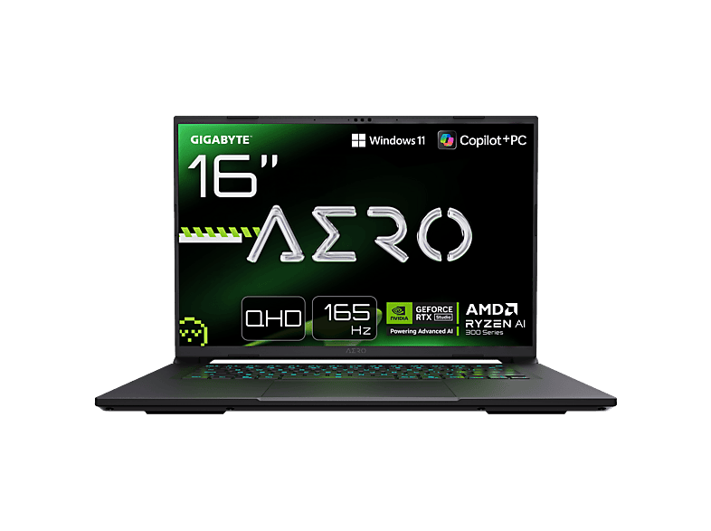 GIGABYTE AERO X16 2WHA3ESC65AH Copilot+ PC — Portátil gaming, 32GB RAM, 2TB SSD, 16" WQXGA, AMD Ryzen AI 9 HX 370, vista 2