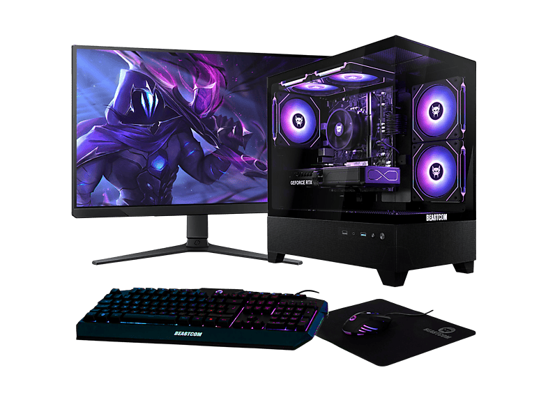 BEASTCOM Q5 Pro Gaming — Pack PC Gaming, 16 GB RAM, 1 TB SSD, Negro, AMD Ryzen™ 5 4500