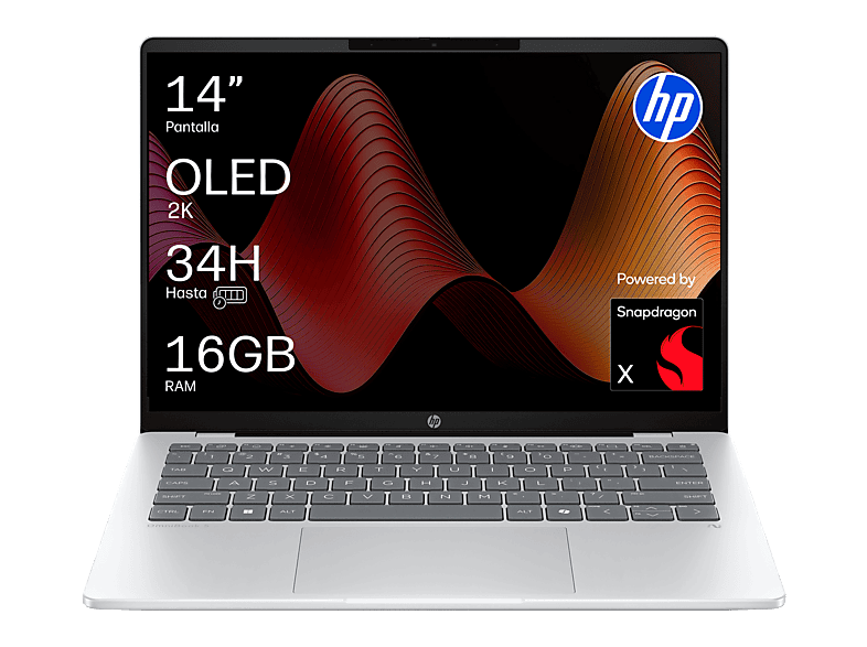 HP OmniBook 5 Next Gen AI 14-he0015ns Copilot+PC — Portátil, 16GB RAM, 512 GB SSD, 14" DCI 2K, Snapdragon X1-26-100 45 TOPS