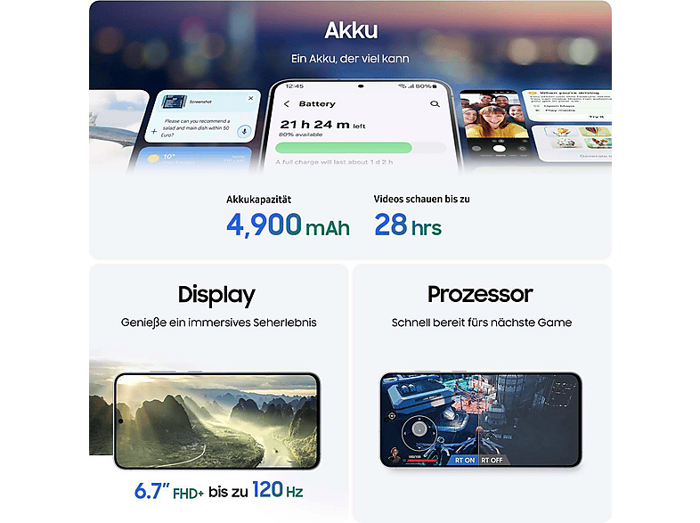 SAMSUNG S25 FE 6.7P/5G/8N/8+128GB/B — Smartphone, Negro, 8 GB RAM, 4900 mAh, Móvil Android, vista 7