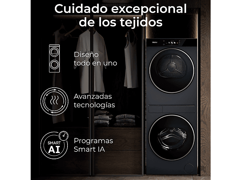 HAIER CLC108GNU1 — Lavadora secadora, Torre de lavado 10 kg+8 kg, Autodosificación, Antracita, 1400 rpm, vista 11
