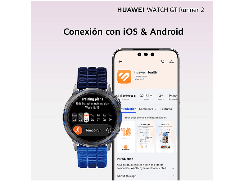 HUAWEI WATCH GT Runner 2 — Smartwatch, Azul, Reloj Inteligente con GPS Ultra Preciso en runnning, 14 días Autonomía, Maratón Mode, vista 12