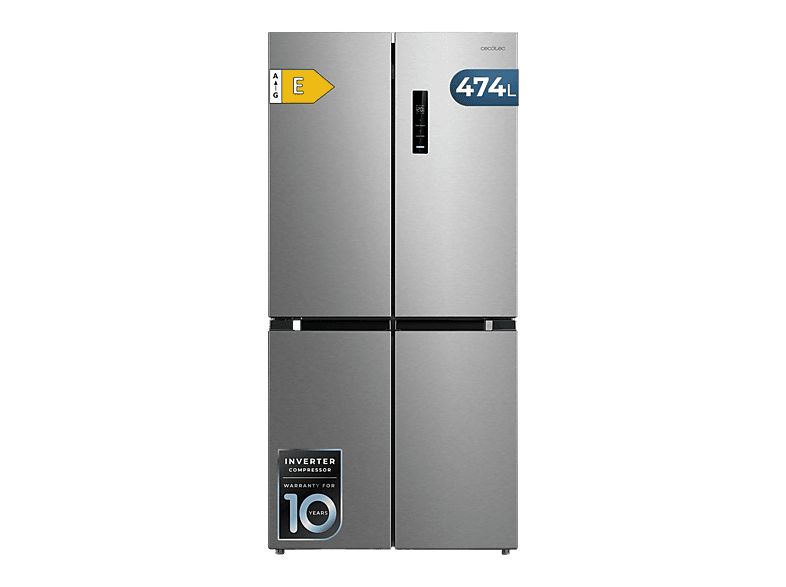 CECOTEC Bolero CoolMarket 4D 474 Inox E — Frigorífico americano, T474 L, Total NoFrost, Fresh Flex, Compresor Inverter
