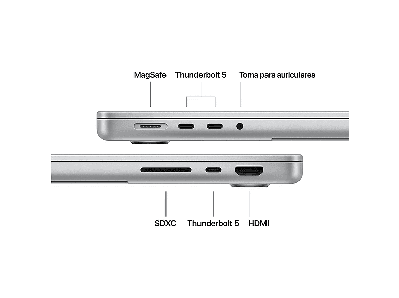 APPLE MacBook Pro (2026) 14.2" Liquid Retina XDR — Portátil, 24GB RAM, 1TB SSD, Plata, Chip M5 Pro Apple, vista 7