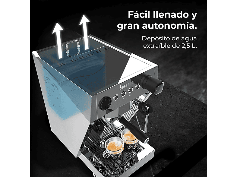 CECOTEC Baristeo Brava — Cafetera express, 3150 W, Portafiltro 58 mm, Manómetro, Depósito 2,5 L, vista 4