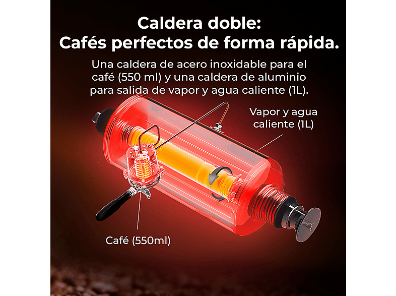 CECOTEC Baristeo Brava — Cafetera express, 3150 W, Portafiltro 58 mm, Manómetro, Depósito 2,5 L, vista 10