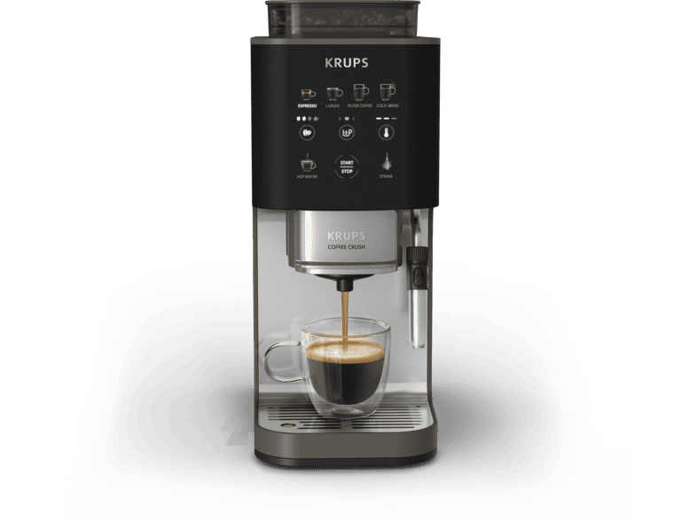 KRUPS Coffee Crush — Cafetera superautomática, Táctil, Compacta, Inox, Café en grano y molido