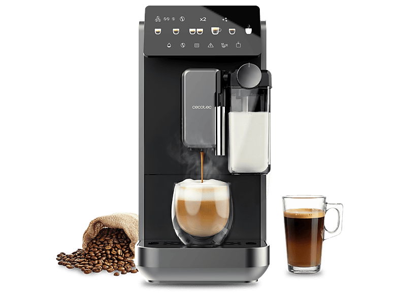 CECOTEC Cremmaet Lungo Latte — Cafetera superautomática, depósito 2 L, Negro, Depósito de leche, 19 bares