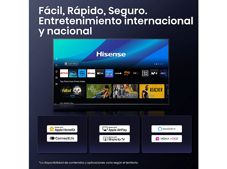 HISENSE 85A6Q — TV LED 85", Negro, UHD 4K, Quad Core/MT9603, Smart TV, vista 8