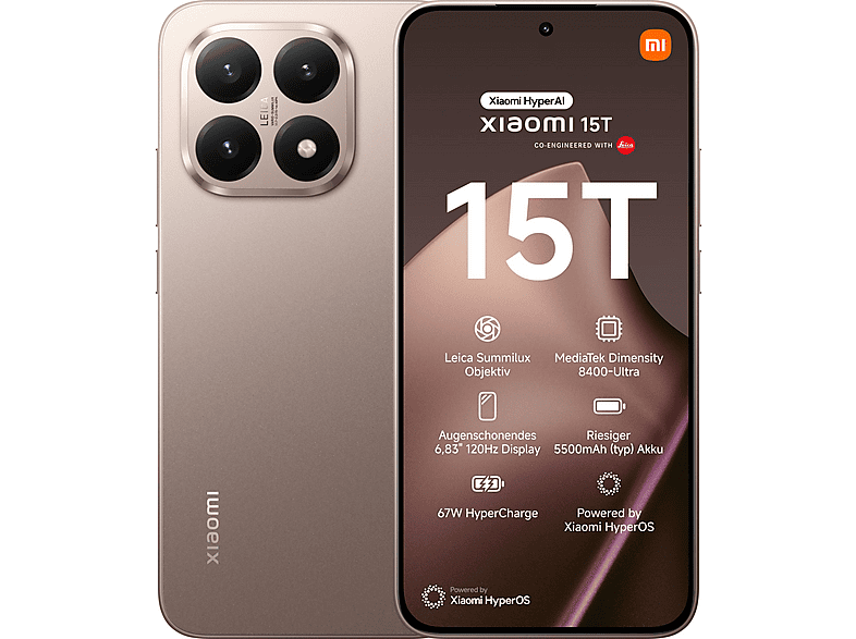 XIAOMI 15T 6.83P/5G/8N/12+256GB/P — Smartphone, 12 GB RAM, 5550 mAh, Rosa Oro, Móvil Android