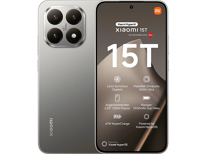 XIAOMI 15T 6.83P/5G/8N/12+256GB/G — Smartphone, Gray, 12 GB RAM, 5550 mAh, Móvil Android