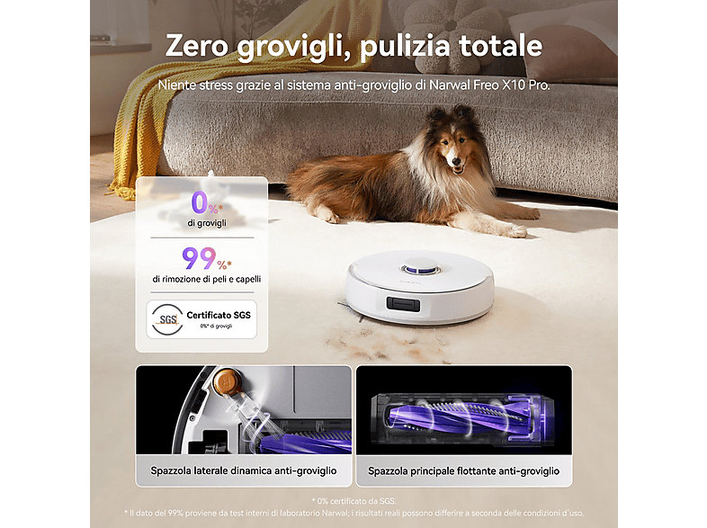 NARWAL Freo X10 Pro — Robot aspirador, Blanco, 220 V, Potencia de succión 11,000 Pa, Depósito 2,5 l, vista 3