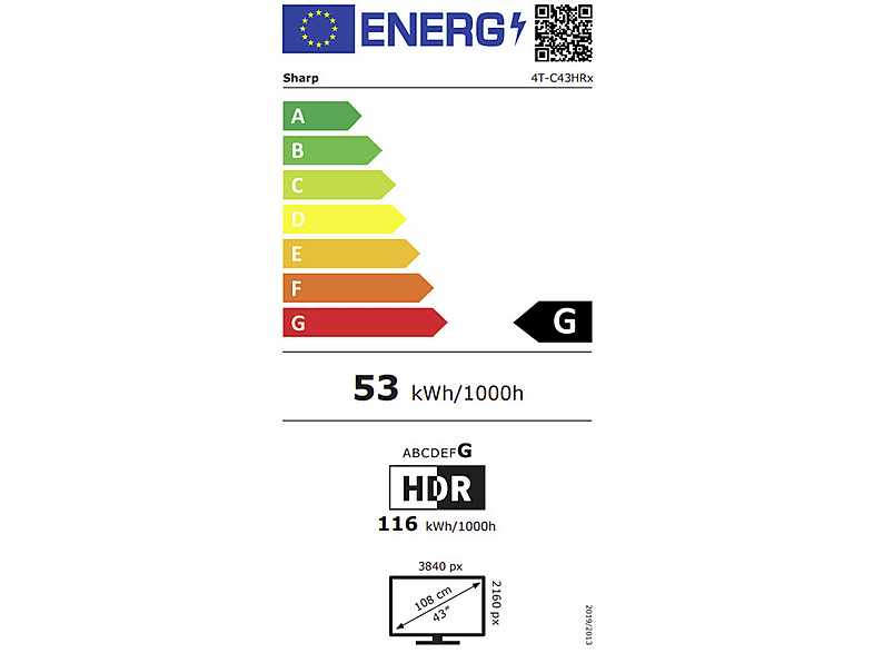 SHARP 43HR7265E — TV QLED 43", Negro, QLED 4K, Smart TV, DVB-T2 (H.265), vista 2