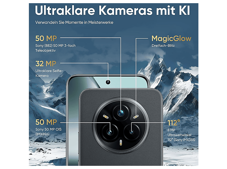 REALME 14 Pro+ 5G — Smartphone, 120Hz, Gris, 256 GB, 8 GB RAM, vista 2
