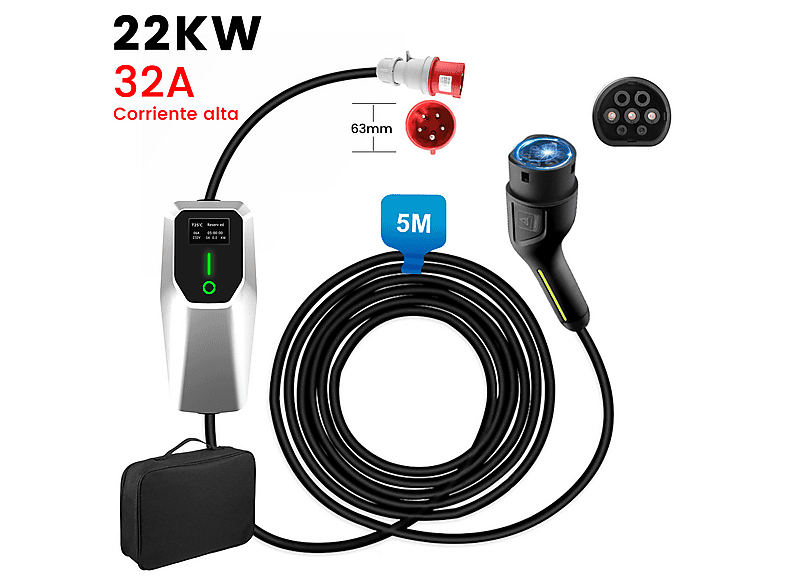HEXINEX 8-32A 5M — Cargador vehículo eléctrico, black