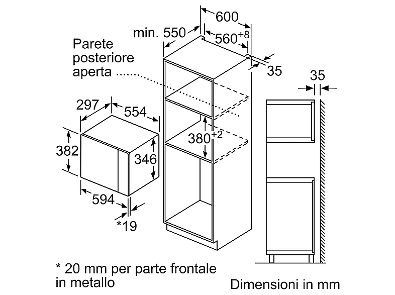 BOSCH Serie 4 BFL523MB1F — Microondas integrable, 800 W, Negro, 5 potencia, 20 l, vista 7